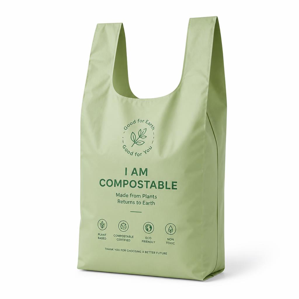 Green U cut compostable carry bag